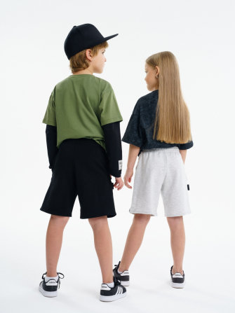 LF Kids, шорты детские из футера набор 2 штуки (черный+светло-серый)