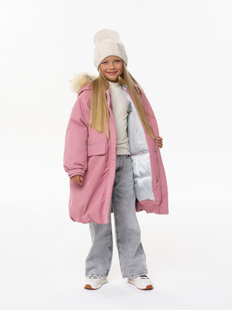 PogoKids, пальто зимнее для девочки (pink), арт. 88258 (БЕЗ МЕХА + засалы от утюга)