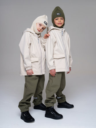 LFkids,  костюм софтшелл непромокаемый цвет молочный + оливковый