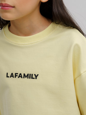 LAFAMILY, костюм для девочки штаны с футболкой, цвет желтый