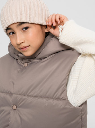 LF kids, жилет демисезонный с капюшоном, цвет бежевый ДЕФЕКТ