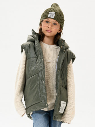  LF kids, жилет демисезонный с капюшоном, цвет оливка глянец ДЕФЕКТ