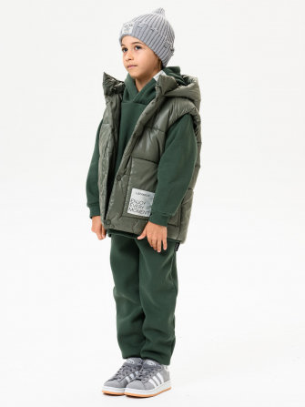  LF kids, жилет демисезонный с капюшоном, цвет оливка глянец ДЕФЕКТ