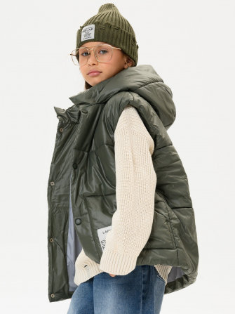  LF kids, жилет демисезонный с капюшоном, цвет оливка глянец ДЕФЕКТ